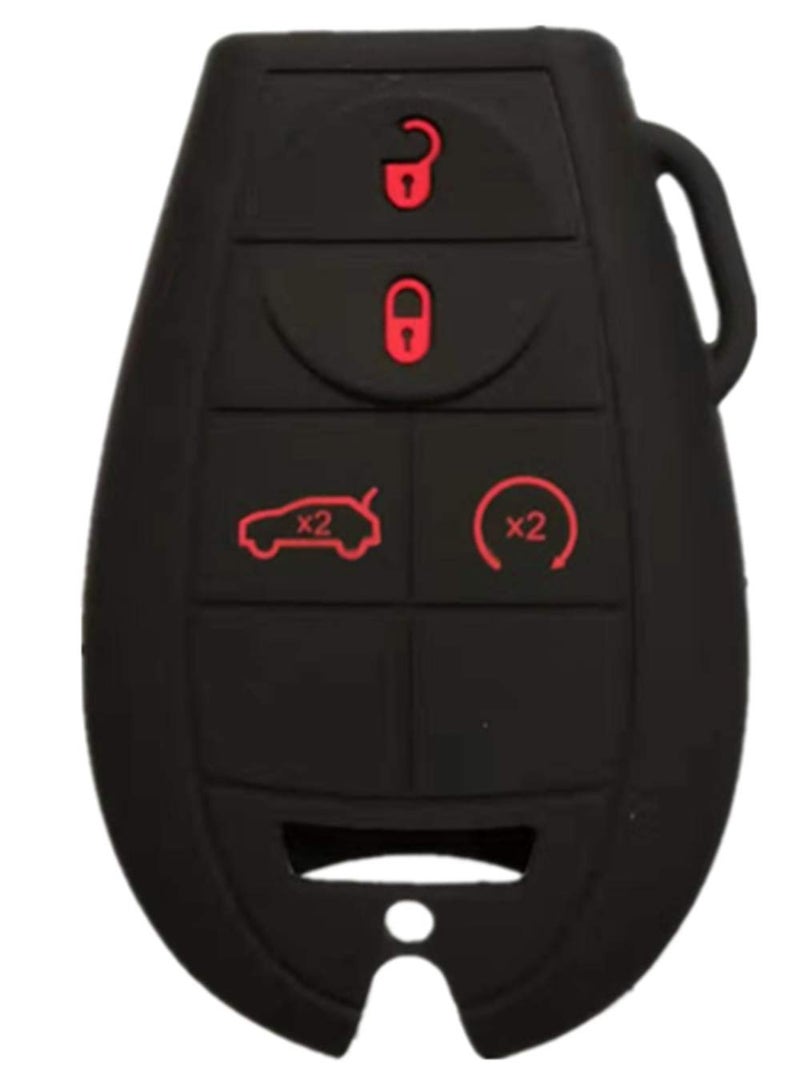 RUNZUIE Silicone Keyless Entry Remote Key Fob Cover Case Protector Fit for Jeep Grand Cherokee Commander Dodge Challenger Charger Durango Grand Caravan Journey Magnum 5 Buttons - Image 1